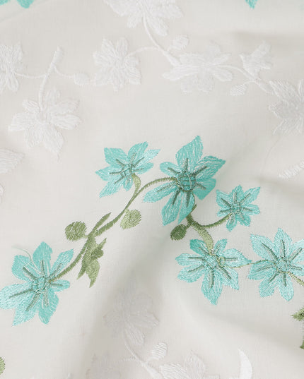 Turquoise Teal Multicolor Embroidered Cotton Voile Fabric 11