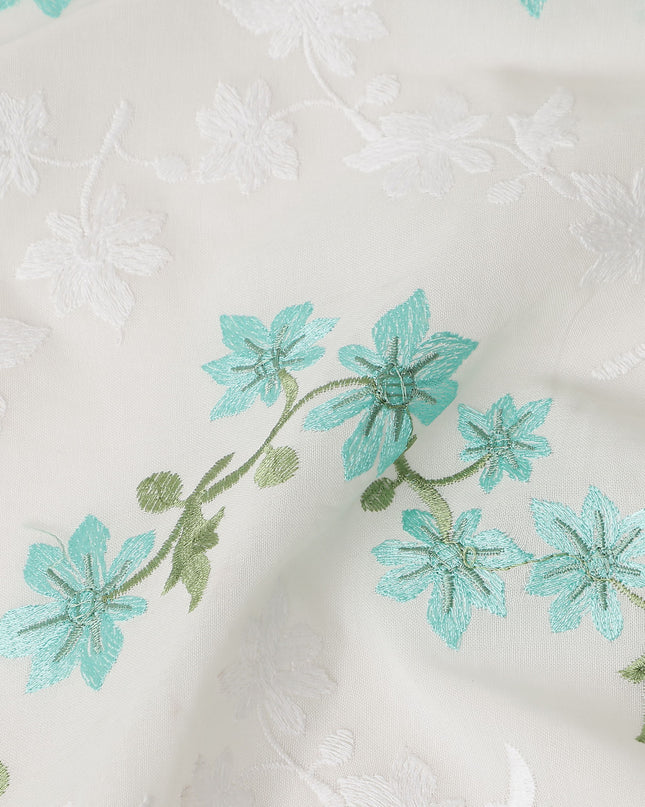 Turquoise Teal Multicolor Embroidered Cotton Voile Fabric 11