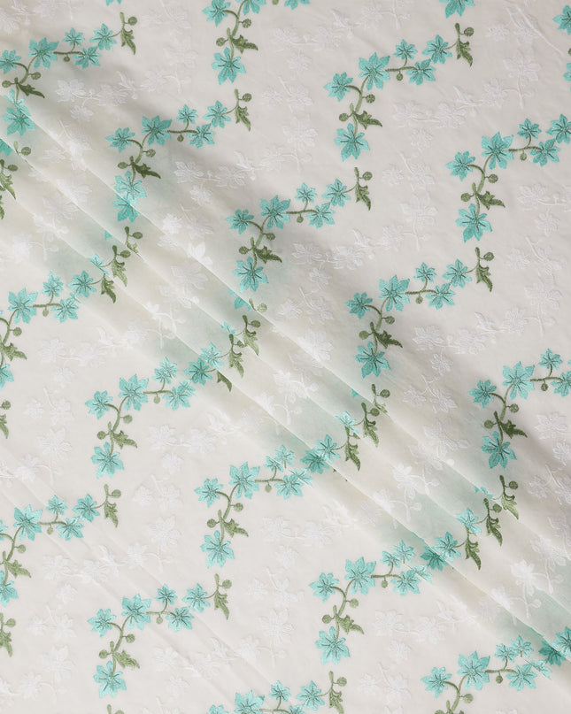 Turquoise Teal Multicolor Embroidered Cotton Voile Fabric 11