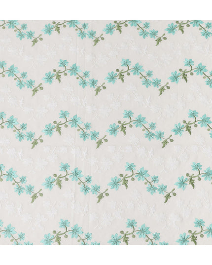 Turquoise Teal Multicolor Embroidered Cotton Voile Fabric 11