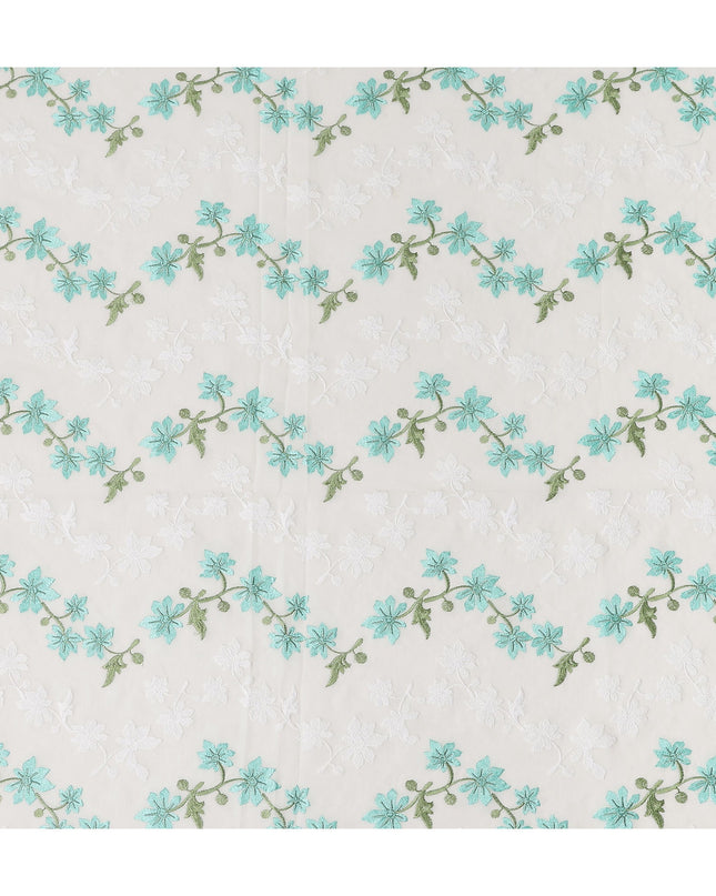 Turquoise Teal Multicolor Embroidered Cotton Voile Fabric 11