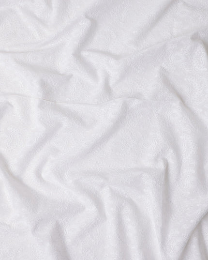 Pearl White Embroidered Cotton Voile Fabric 110cm