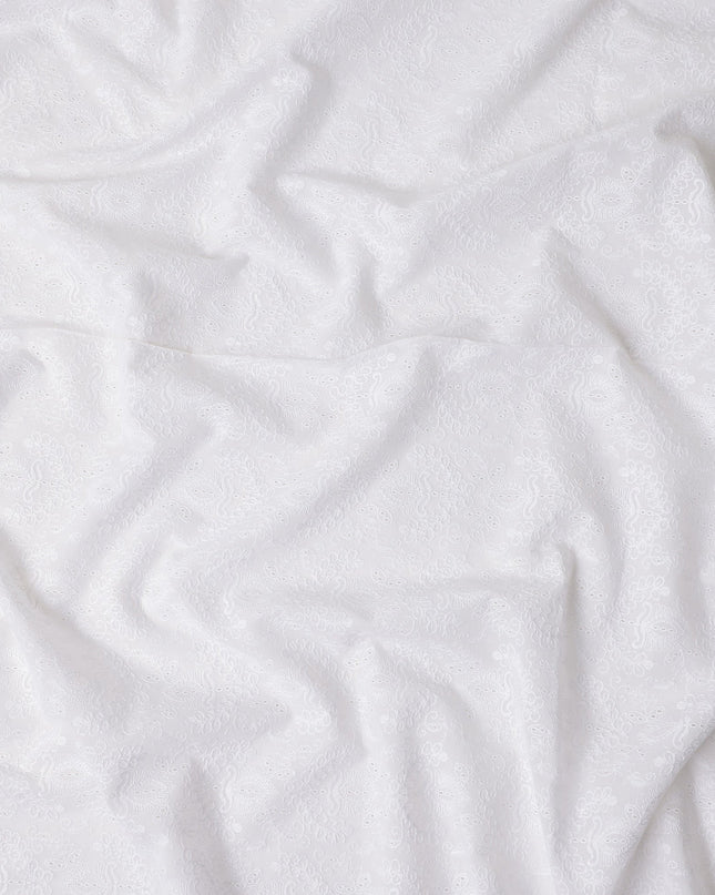 Pearl White Embroidered Cotton Voile Fabric 110cm