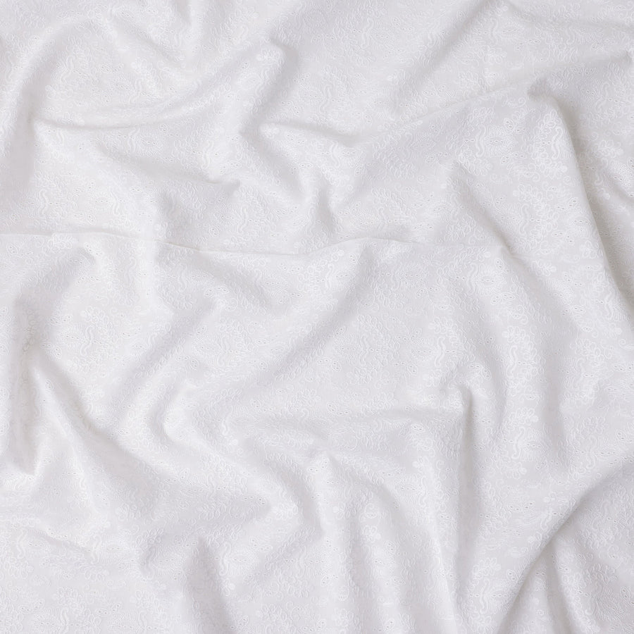 Pearl White Embroidered Cotton Voile Fabric 110cm