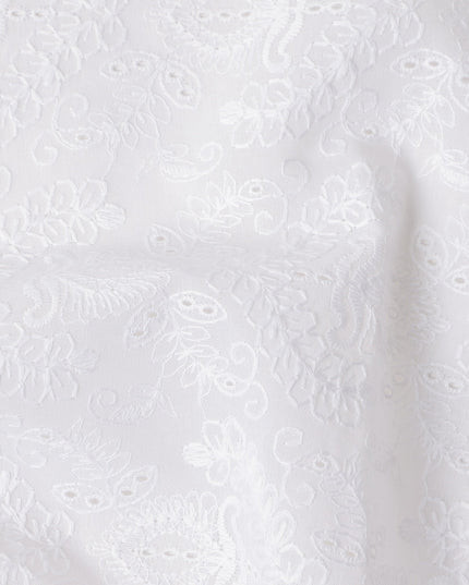 Pearl White Embroidered Cotton Voile Fabric 110cm