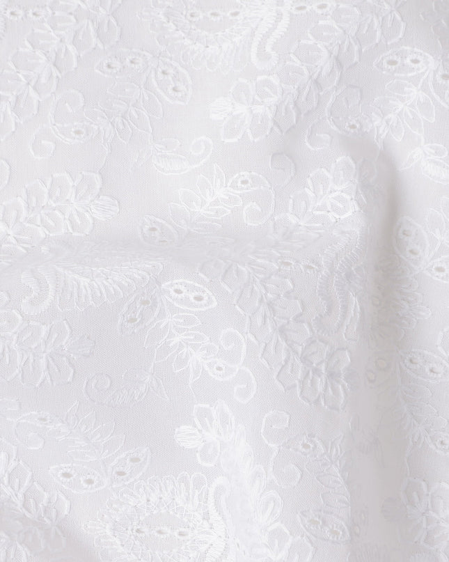 Pearl White Embroidered Cotton Voile Fabric 110cm