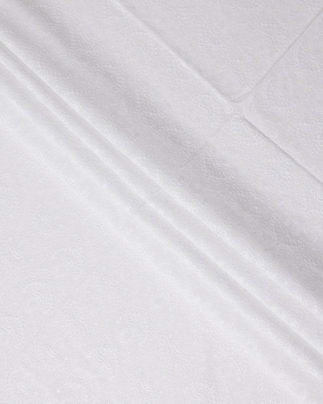 Pearl White Embroidered Cotton Voile Fabric 110cm