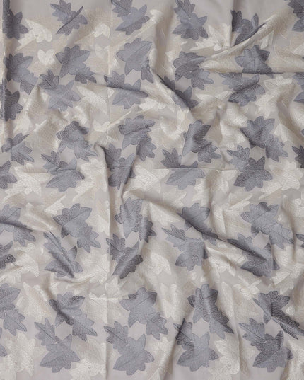 Grey Leaf Premium Cotton Voile Fabric 110cm