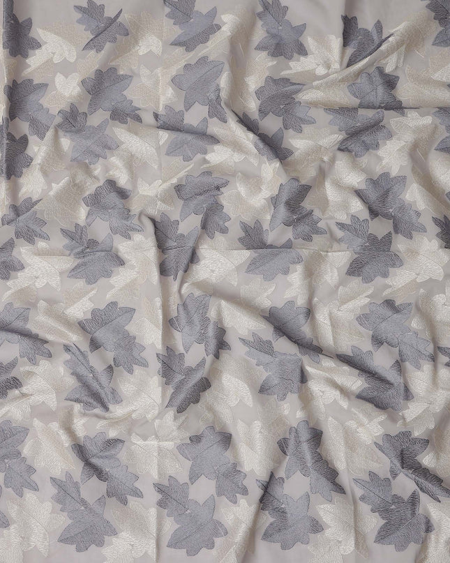 Grey Leaf Premium Cotton Voile Fabric 110cm