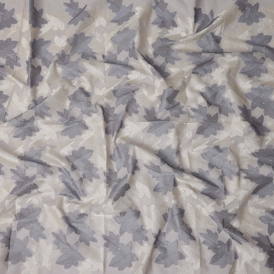 Grey Leaf Premium Cotton Voile Fabric 110cm