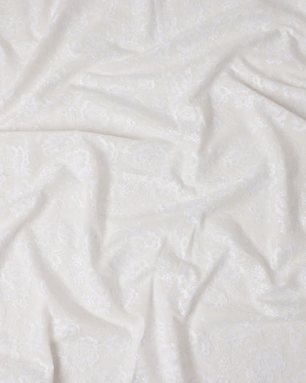 Ivory White Embroidered Cotton Voile Fabric 110cm