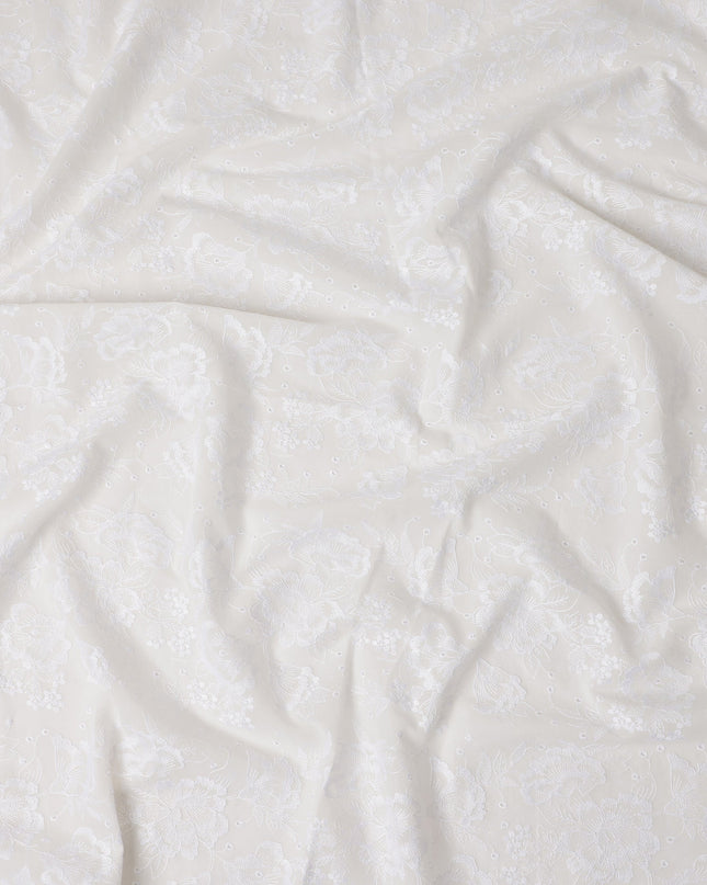 Ivory White Embroidered Cotton Voile Fabric 110cm