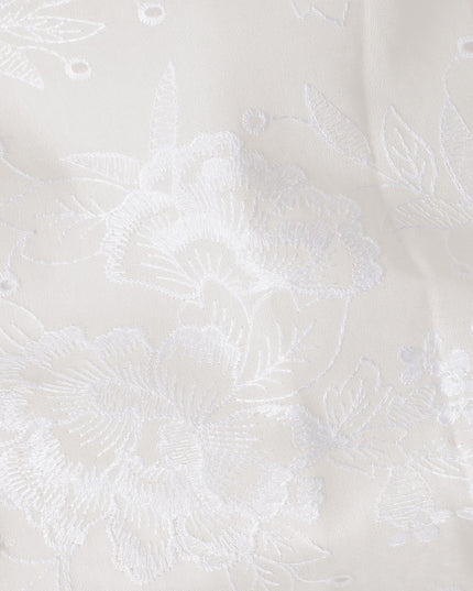 Ivory White Embroidered Cotton Voile Fabric 110cm