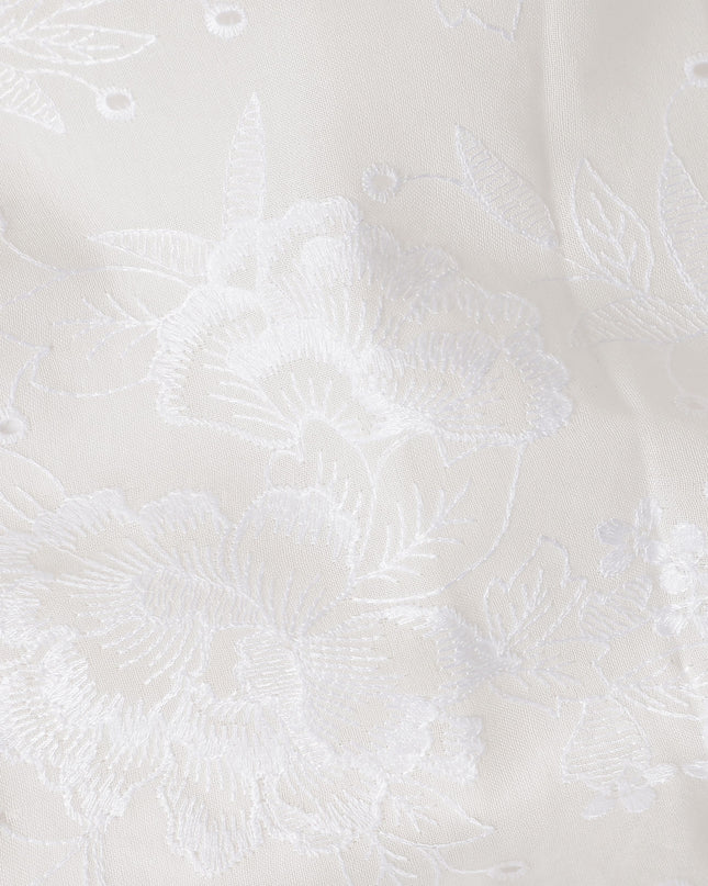 Ivory White Embroidered Cotton Voile Fabric 110cm