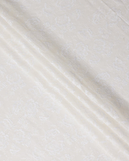Ivory White Embroidered Cotton Voile Fabric 110cm
