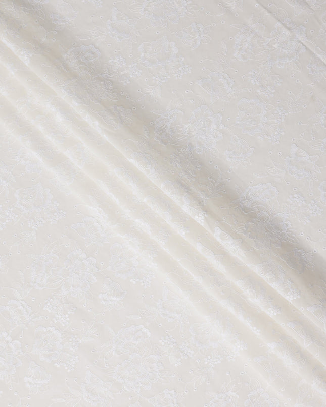 Ivory White Embroidered Cotton Voile Fabric 110cm