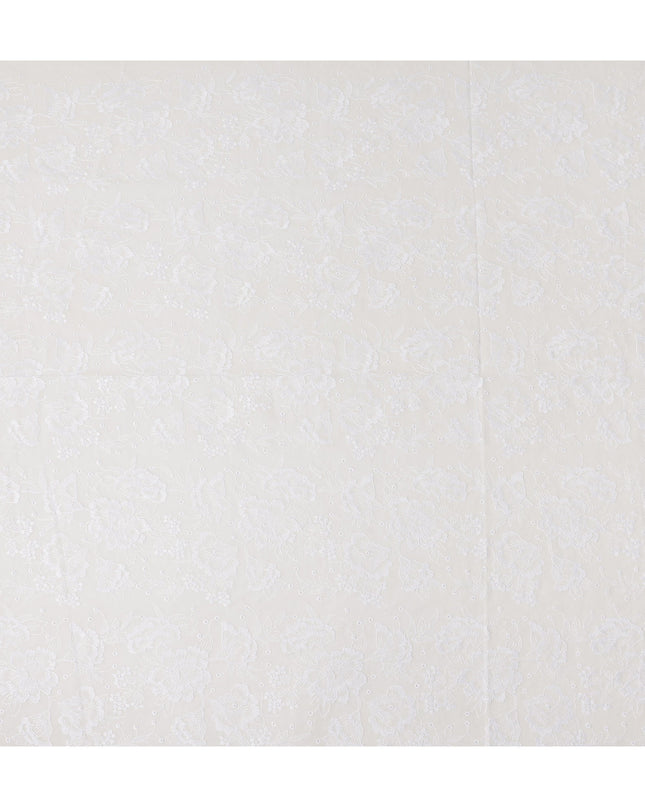 Ivory White Embroidered Cotton Voile Fabric 110cm