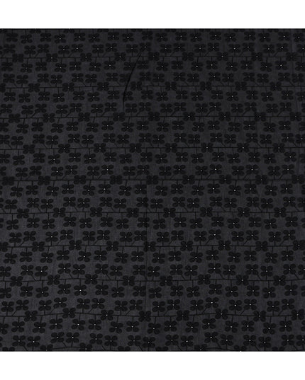 Jet Black Embroidered Cotton Voile Fabric 110cm