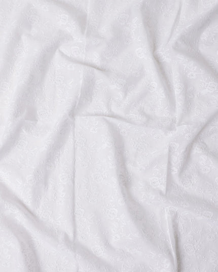 Snow White Embroidered Cotton Voile Fabric 110cm