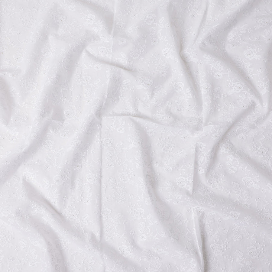 Snow White Embroidered Cotton Voile Fabric 110cm