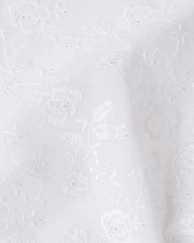 Snow White Embroidered Cotton Voile Fabric 110cm