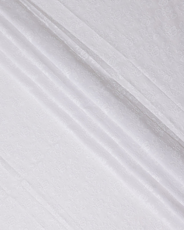 Snow White Embroidered Cotton Voile Fabric 110cm