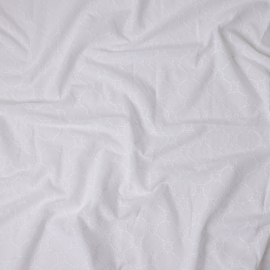 Chalk White Embroidered Cotton Voile Fabric 110cm