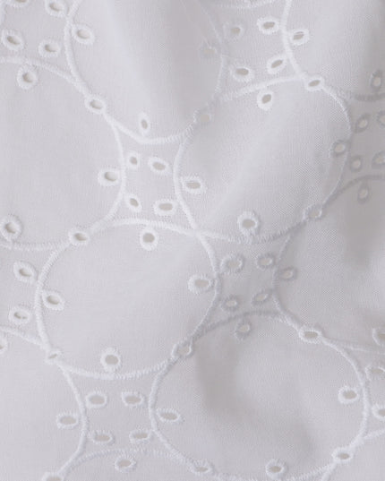 Chalk White Embroidered Cotton Voile Fabric 110cm