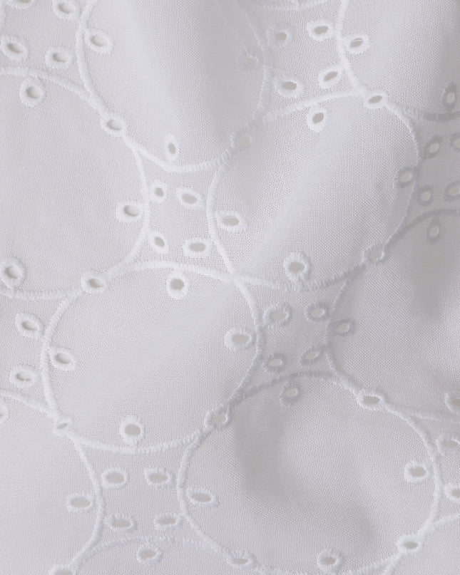 Chalk White Embroidered Cotton Voile Fabric 110cm