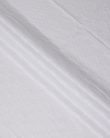 Chalk White Embroidered Cotton Voile Fabric 110cm