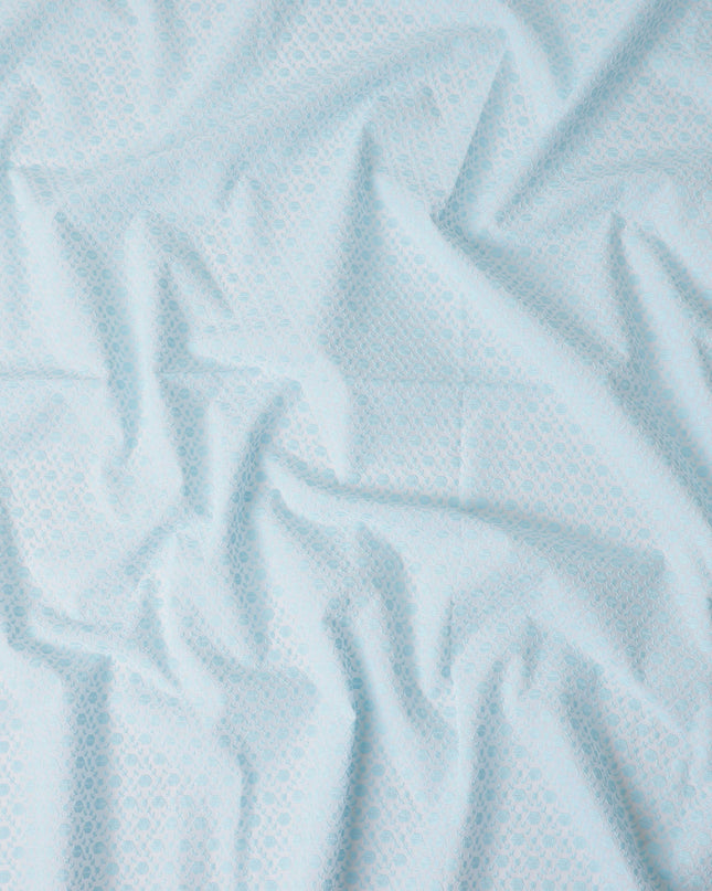 Powder Blue Embroidered Cotton Voile Fabric 110cm
