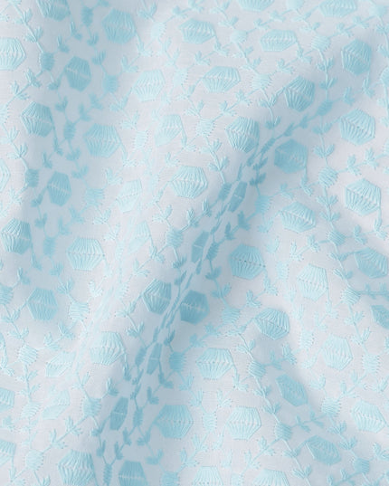 Powder Blue Embroidered Cotton Voile Fabric 110cm