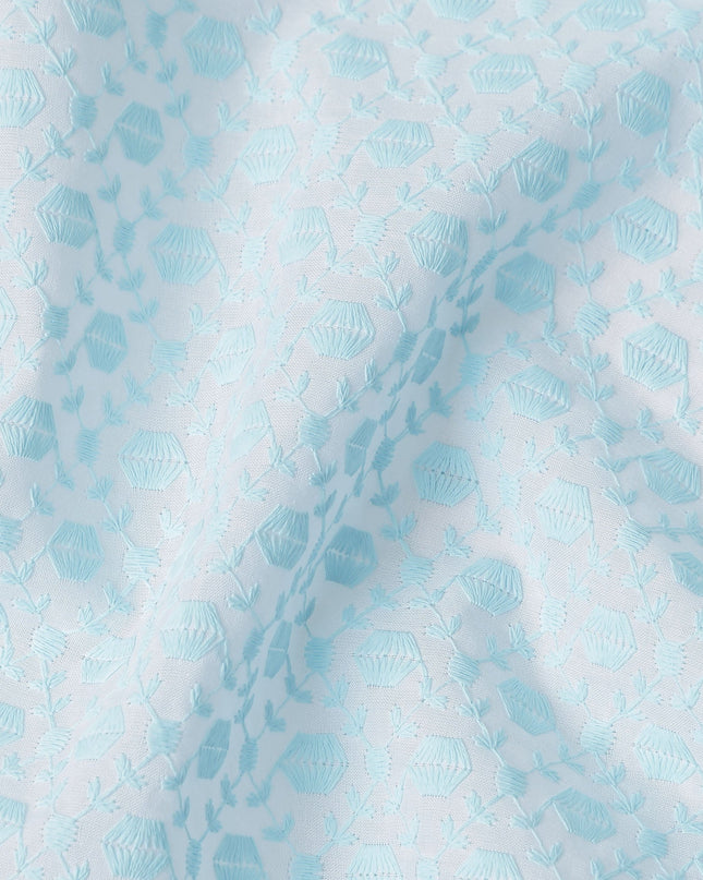 Powder Blue Embroidered Cotton Voile Fabric 110cm