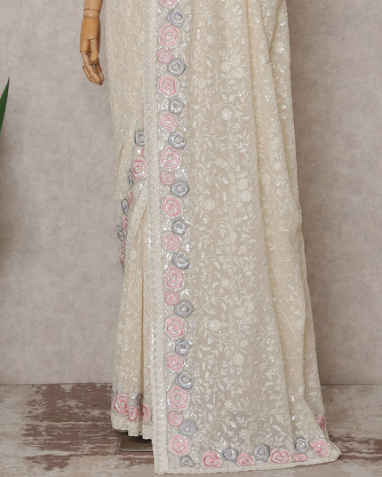 Beige Georgette Saree 110cm | Regal