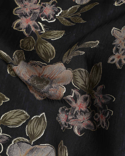 Black Floral Cotton Voile Fabric 110cm