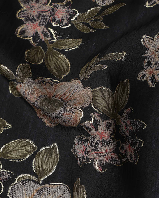 Black Floral Cotton Voile Fabric 110cm
