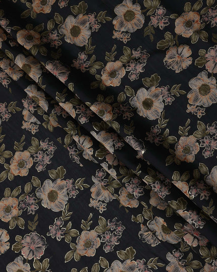 Black Floral Cotton Voile Fabric 110cm