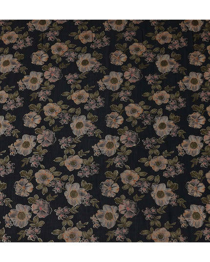 Black Floral Cotton Voile Fabric 110cm