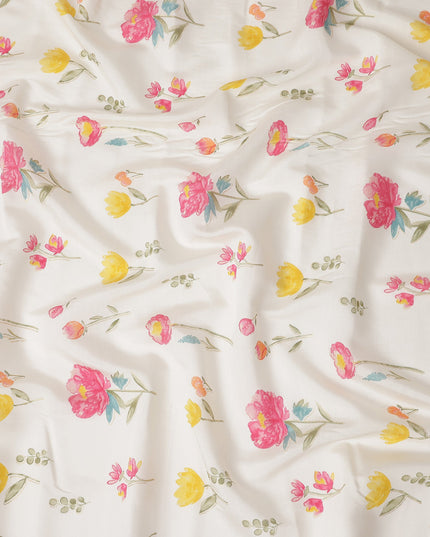 White Floral Cotton Voile Fabric 110cm