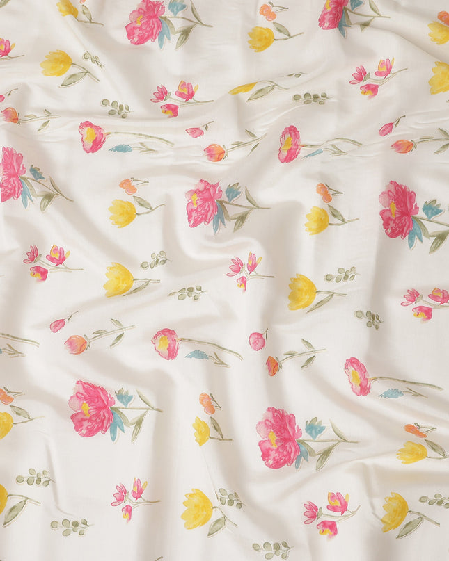 White Floral Cotton Voile Fabric 110cm