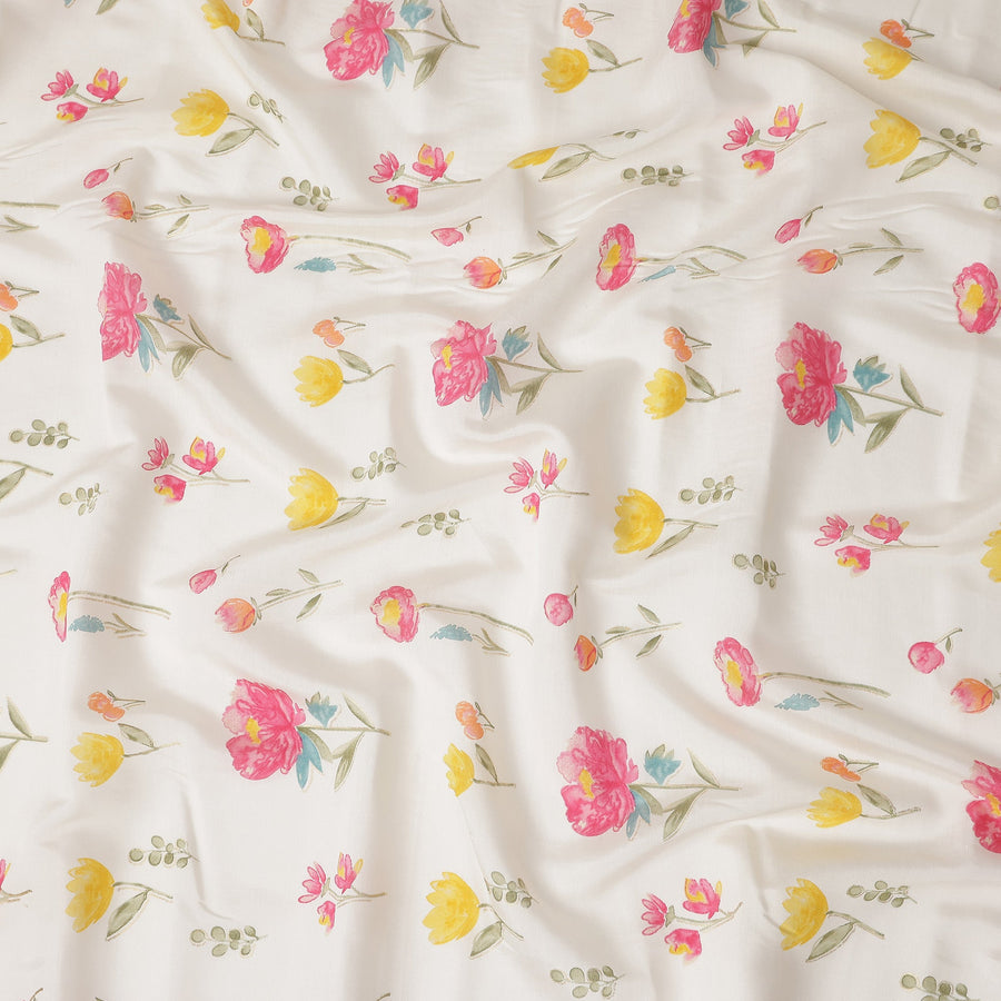 White Floral Cotton Voile Fabric 110cm