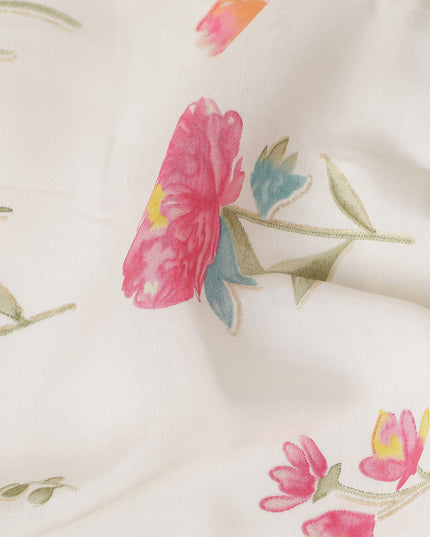 White Floral Cotton Voile Fabric 110cm
