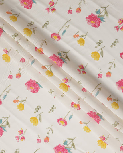 White Floral Cotton Voile Fabric 110cm