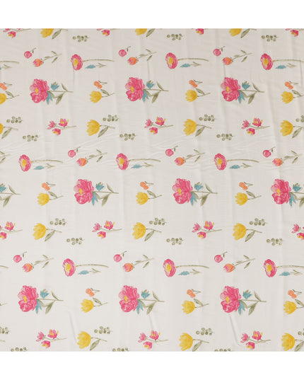 White Floral Cotton Voile Fabric 110cm