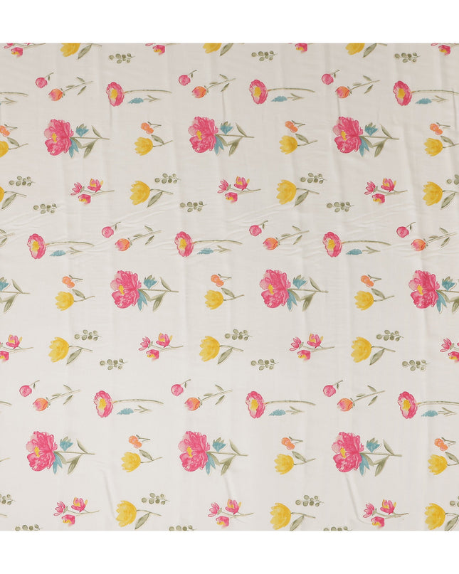 White Floral Cotton Voile Fabric 110cm
