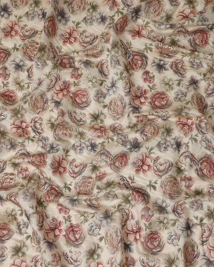 Beige Floral Cotton Voile Fabric 110cm