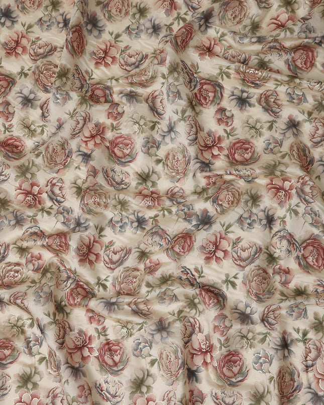 Beige Floral Cotton Voile Fabric 110cm