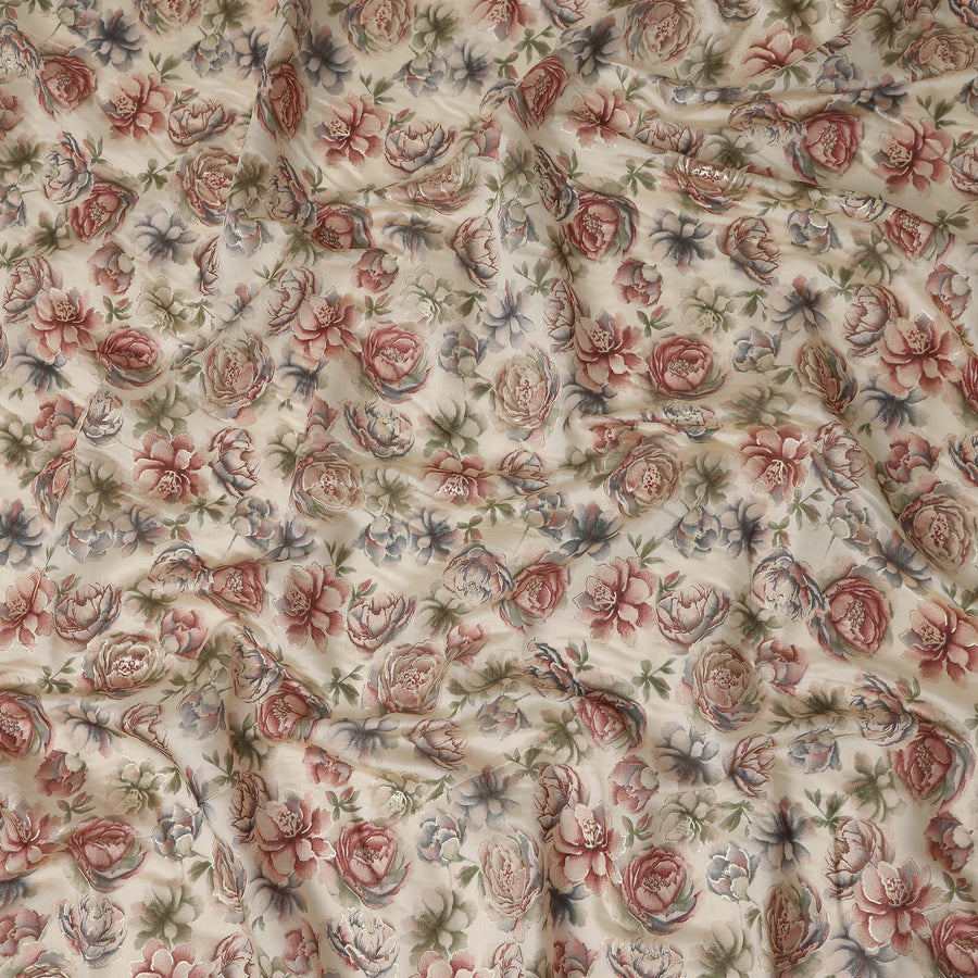 Beige Floral Cotton Voile Fabric 110cm