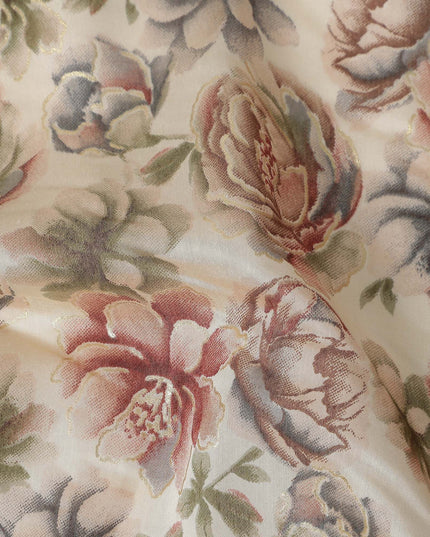 Beige Floral Cotton Voile Fabric 110cm