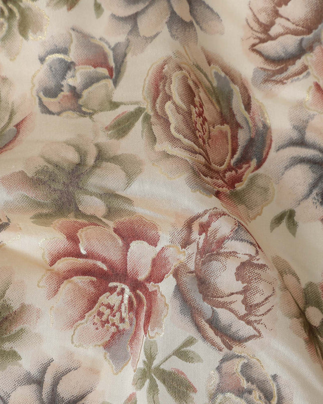 Beige Floral Cotton Voile Fabric 110cm